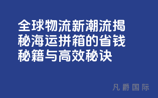 全球物流新潮流：揭秘海运拼箱的省钱秘籍与高效秘诀！